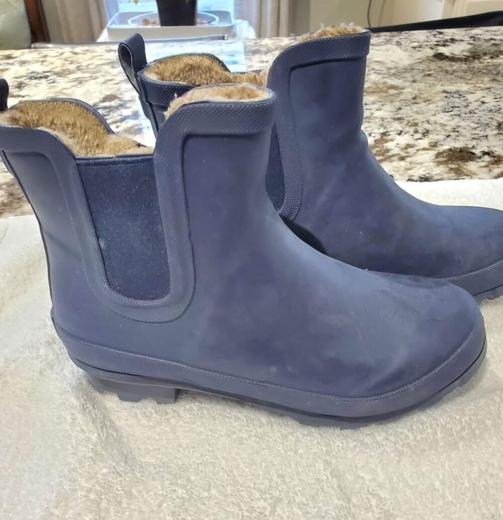 Serra Faux Fur Lined Rubber Boots Navy Blue Women's Sz. 7